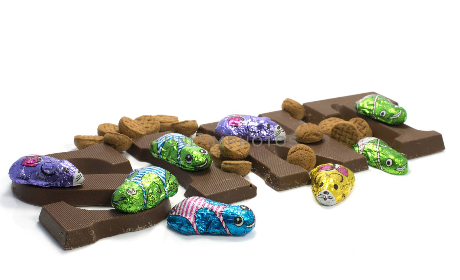 The word Sint in chocolate letters with sweets and candy