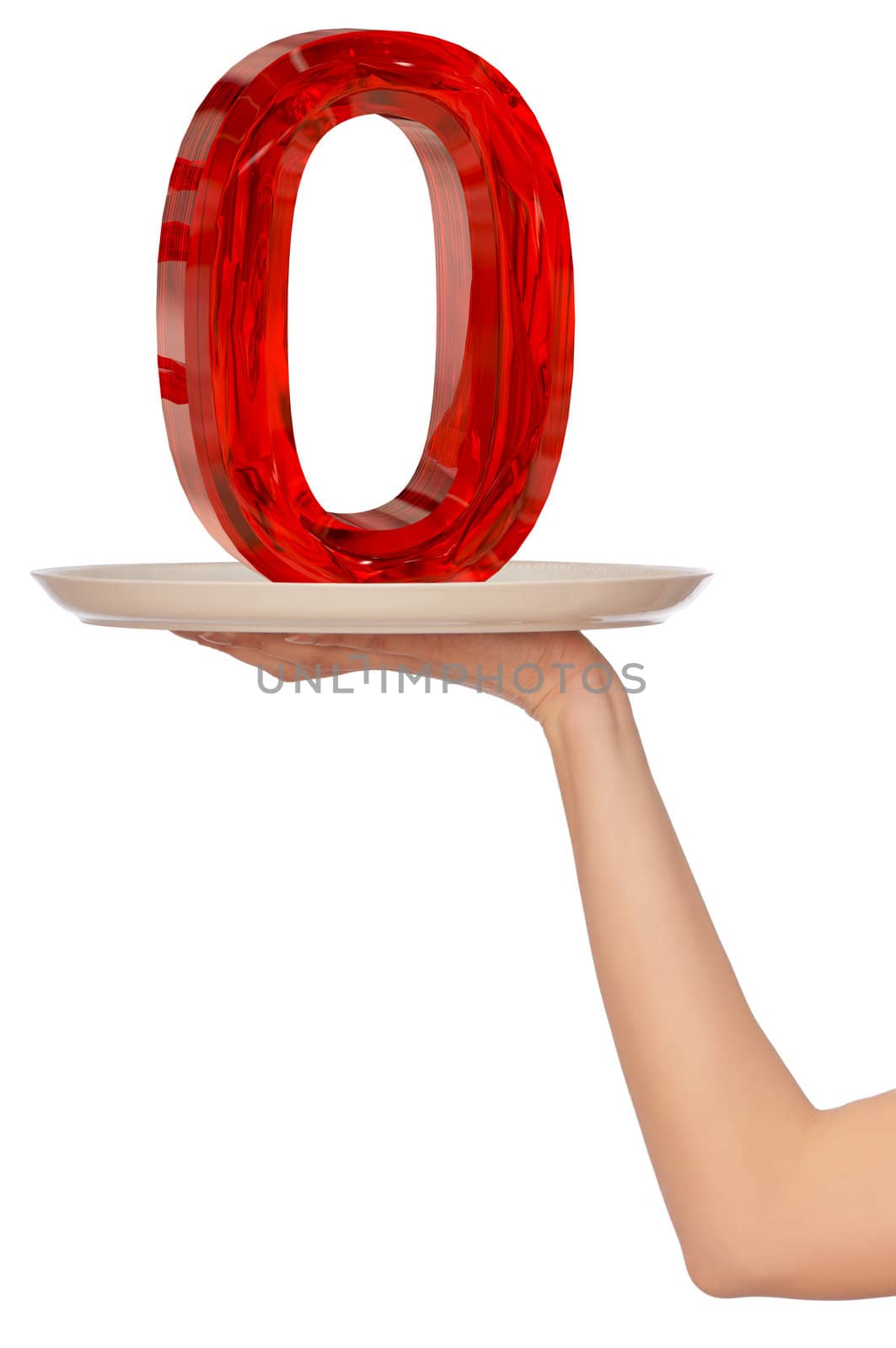 big red number zero on the tray