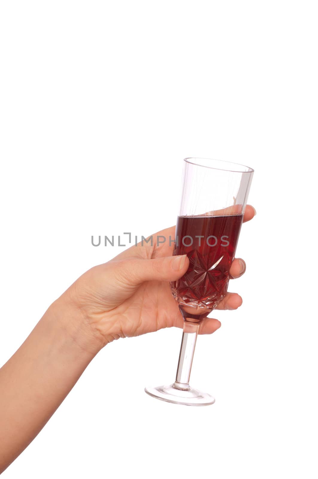 woman takes to hand the one champagne glass