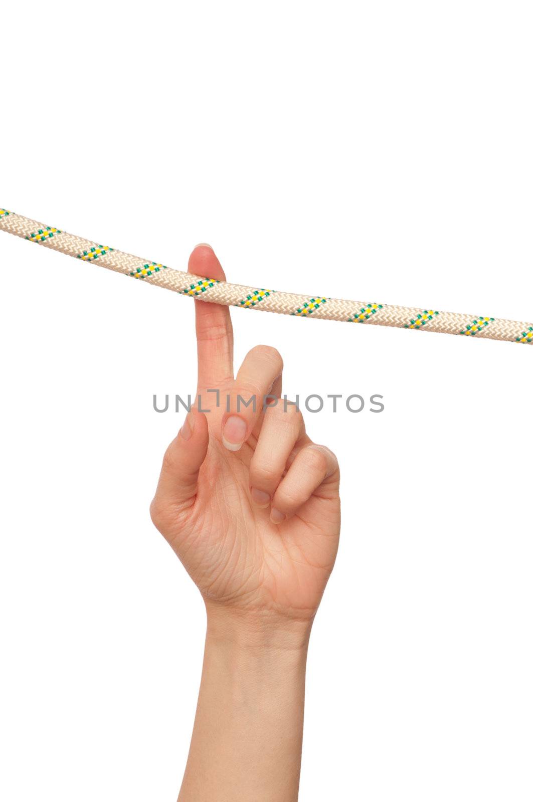 woman holding a rope with his last strength to survive