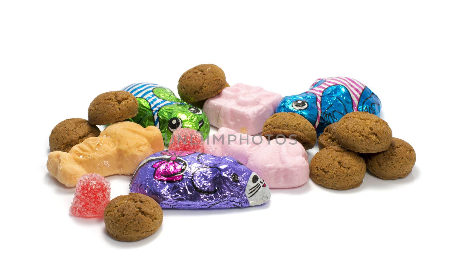 ouple of pepernoten ginger nuts and chocolate sweets