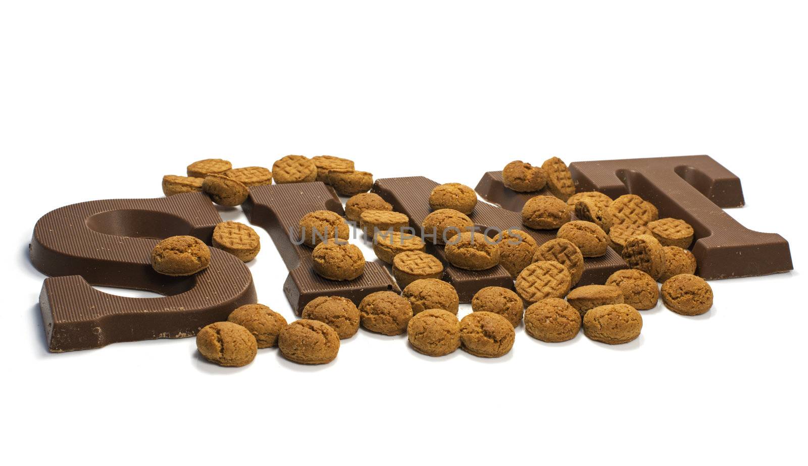 The word Sint in chocolate letters for traditional party for kids in Holland 5 December