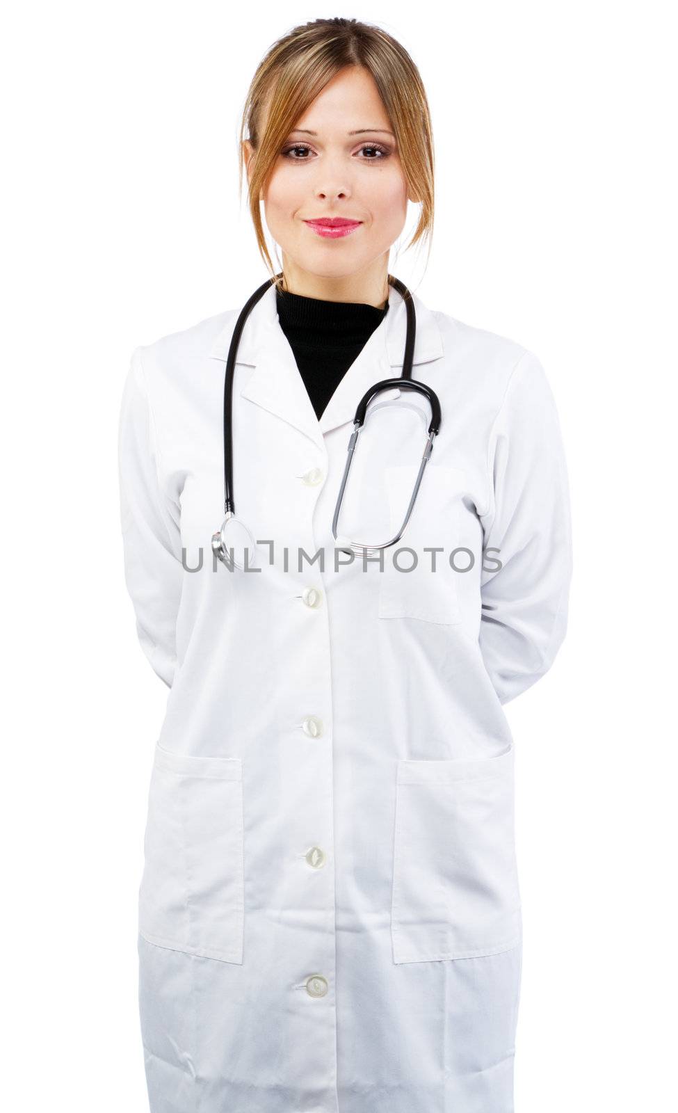 Friendly nurse on white background by Gdolgikh