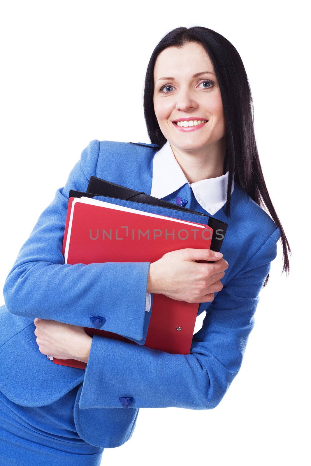 Portrait of a lovely businesswoman against white background 