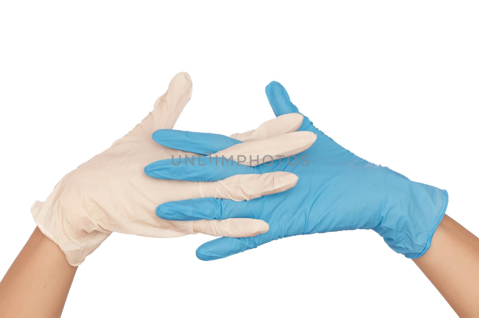 doctor put blue and white sterilized medical glove for making operation