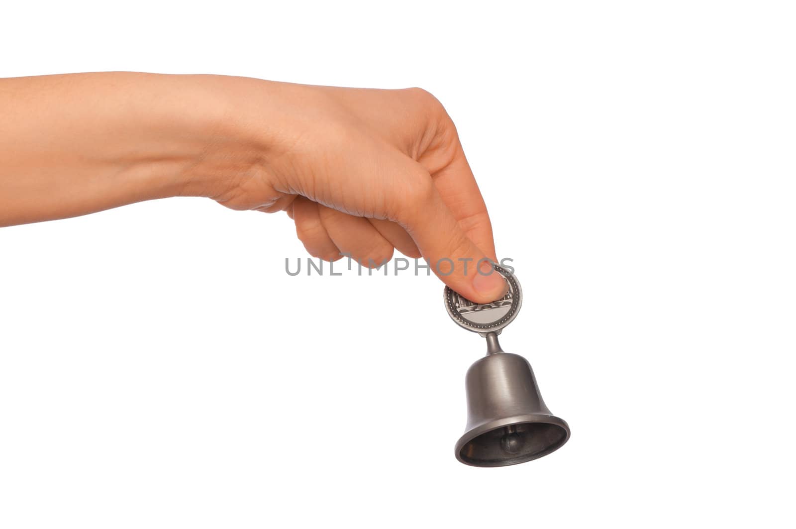 hand bell in the woman's hand for ringing