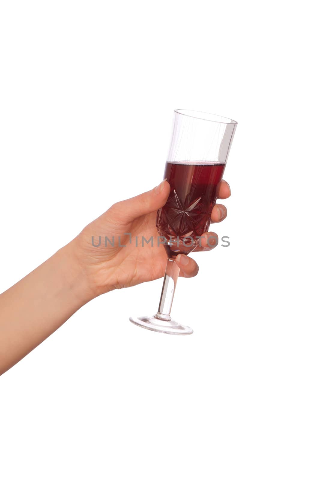 woman takes to hand the one champagne glass