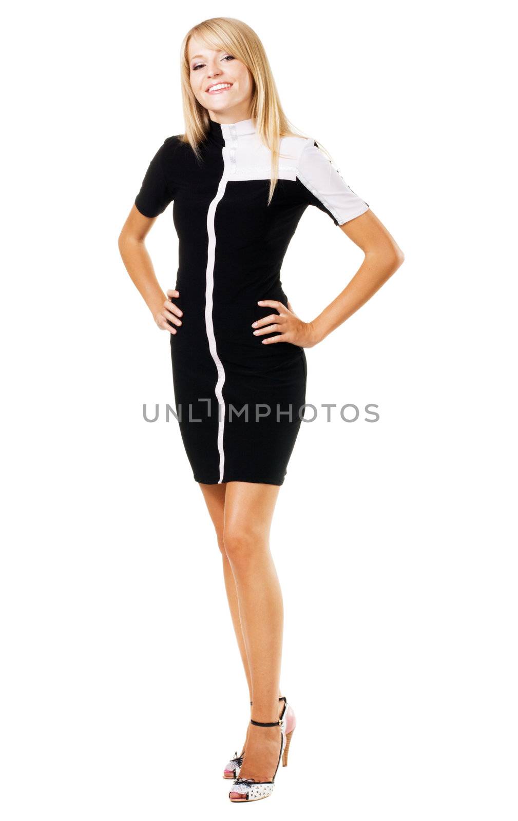 Pretty elegant businesswoman against white background