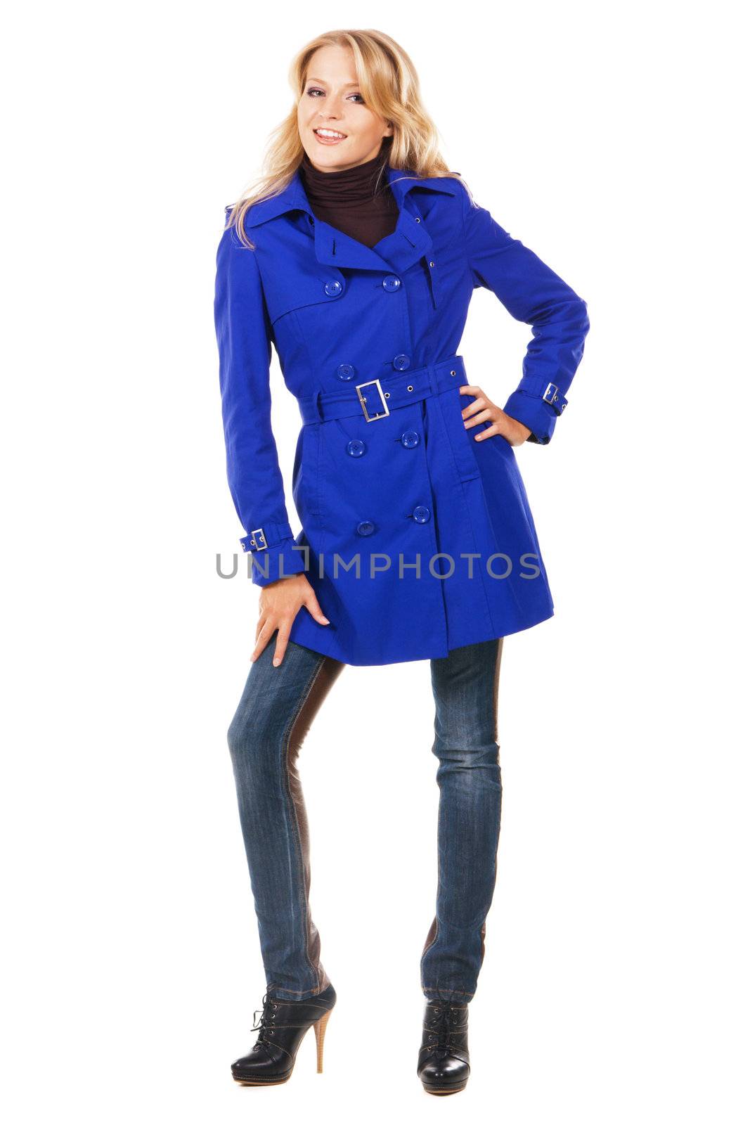Pretty model in a blue coat by Gdolgikh