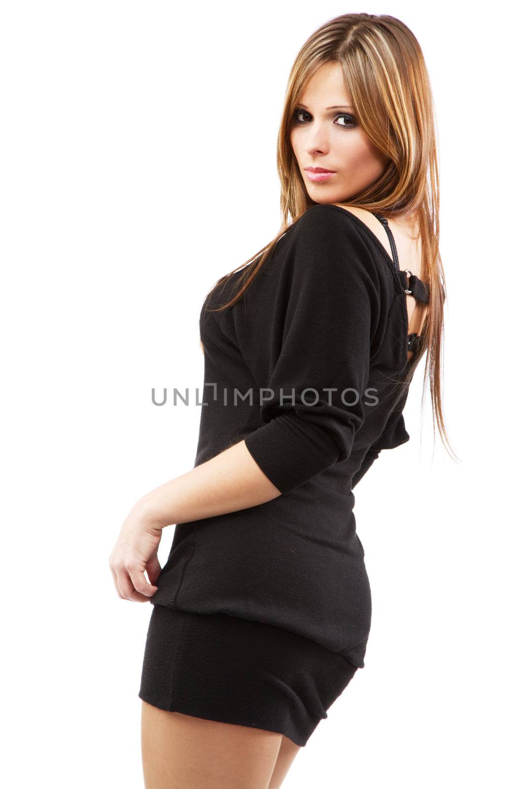 Sexy businesswoman portrait, isolated on white background