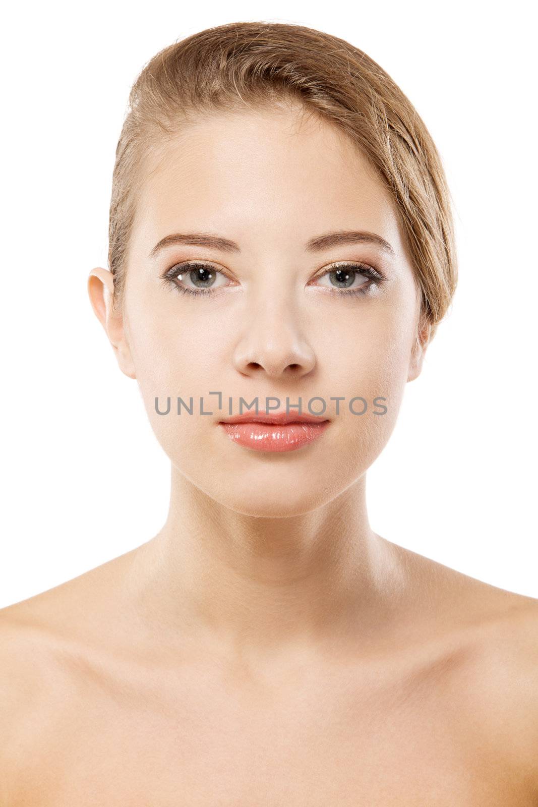 Beautiful woman with perfect skin, studio portrait