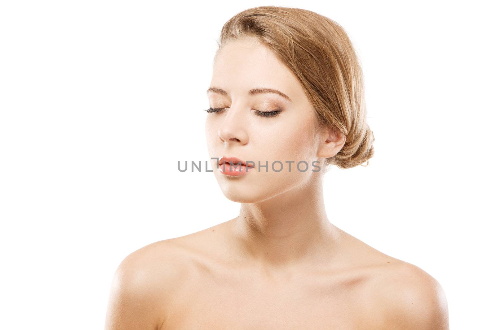 Portrait of young beautiful model over white background