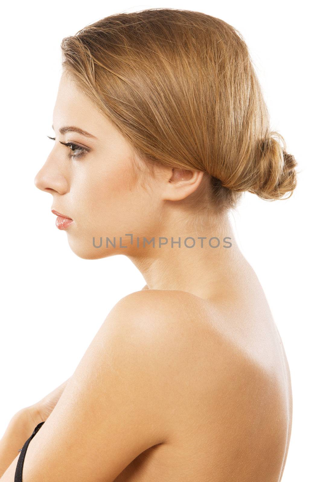 Natural portrait of a beautiful woman, white background 