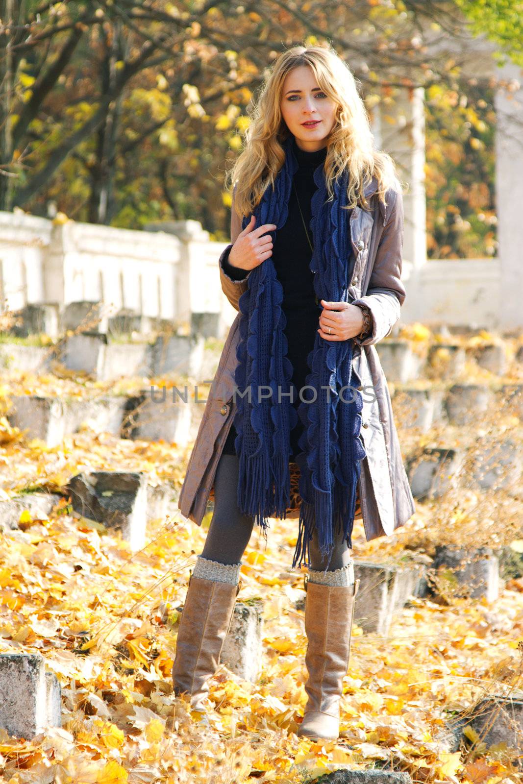 Young beautiful woman in an autumn park