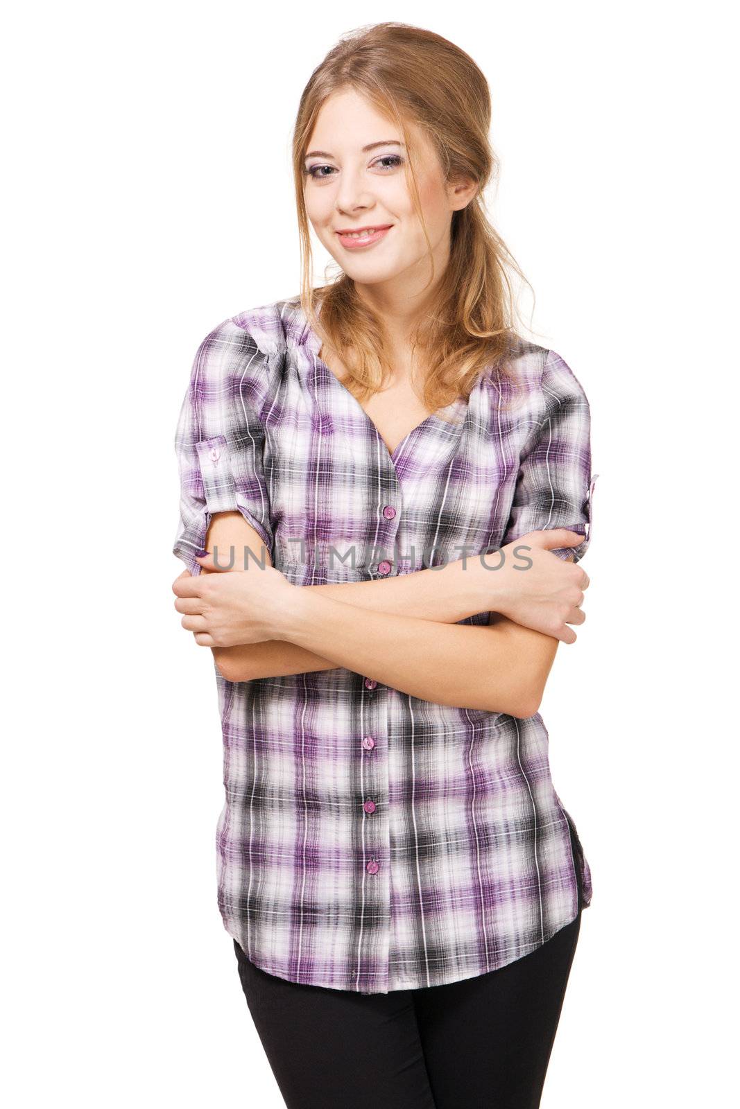 Beautiful lady in casual clothing studio photo