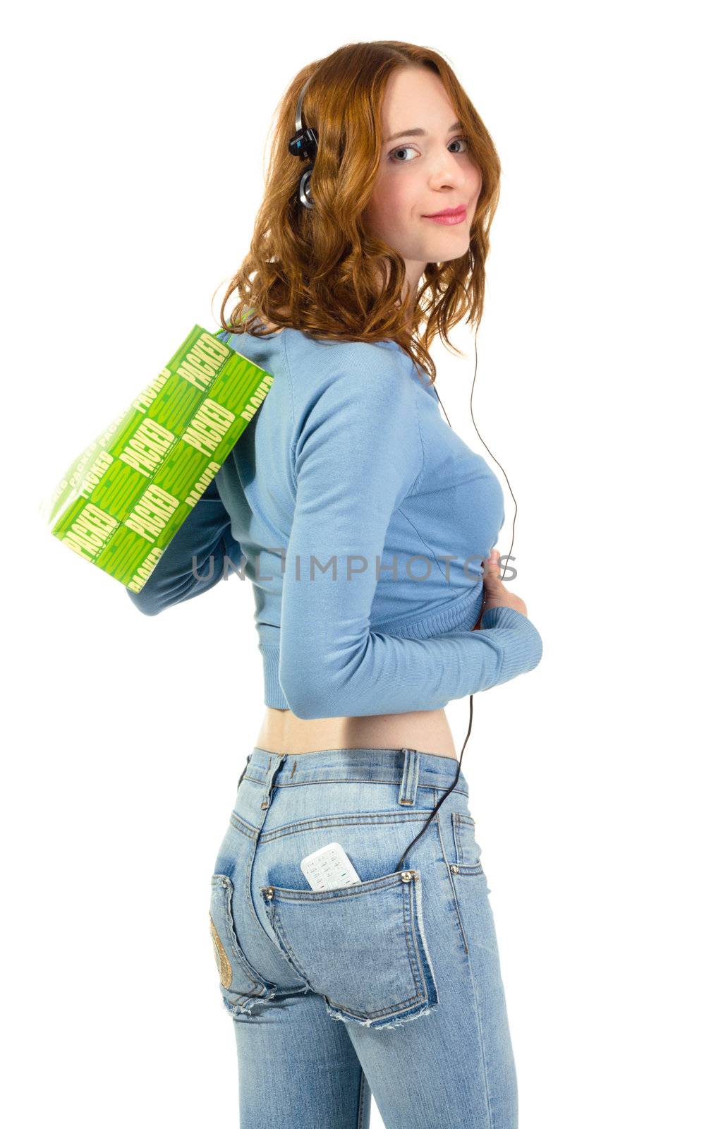 Shopping girl, isolated on white background