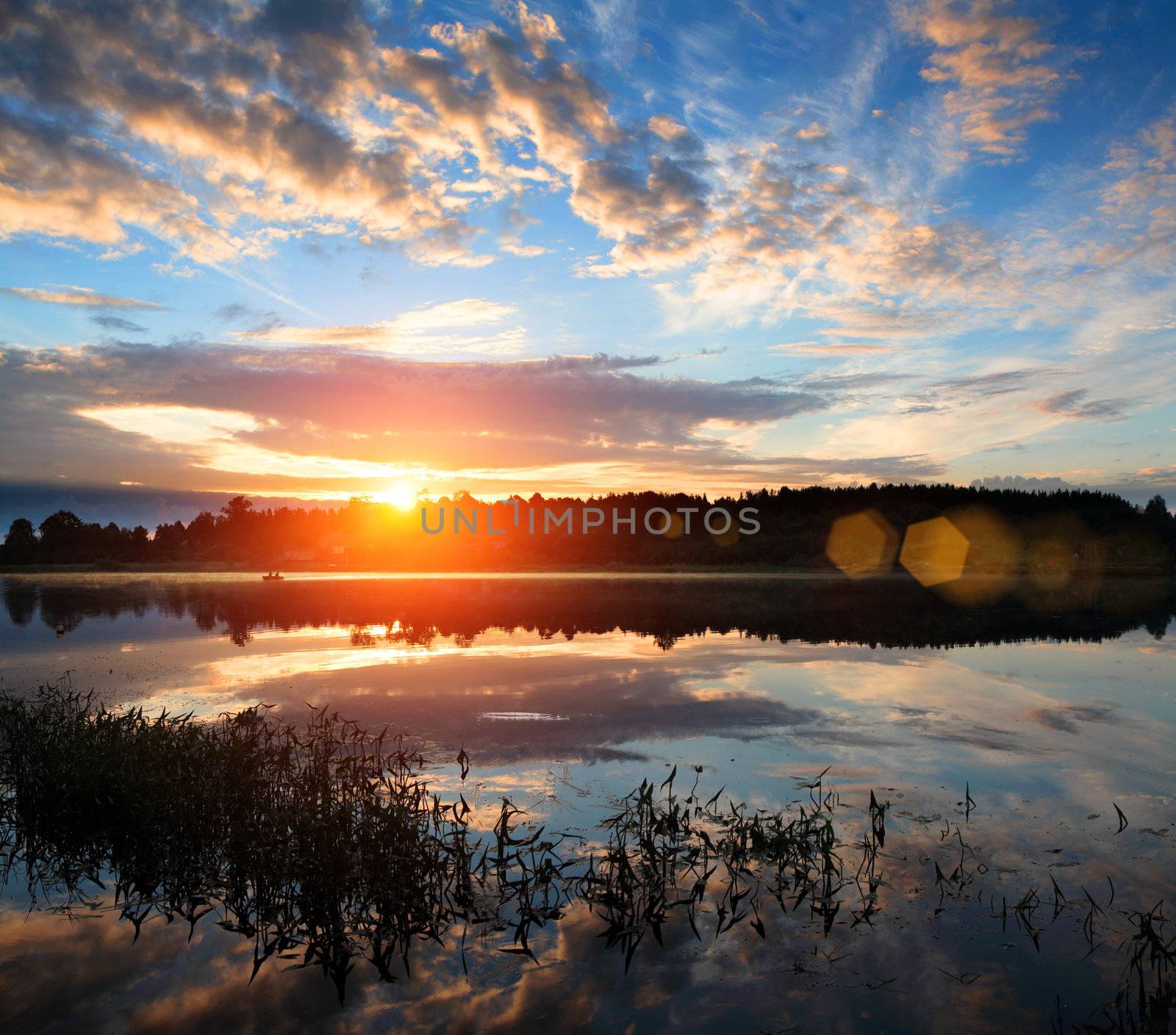 Sunrise over the river.  by vladimir_sklyarov