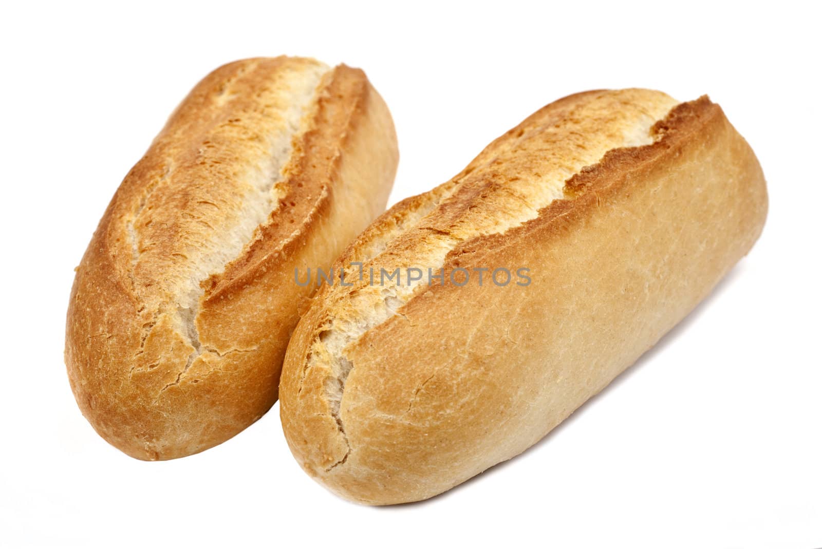 Two Bread Rolls on a white background.