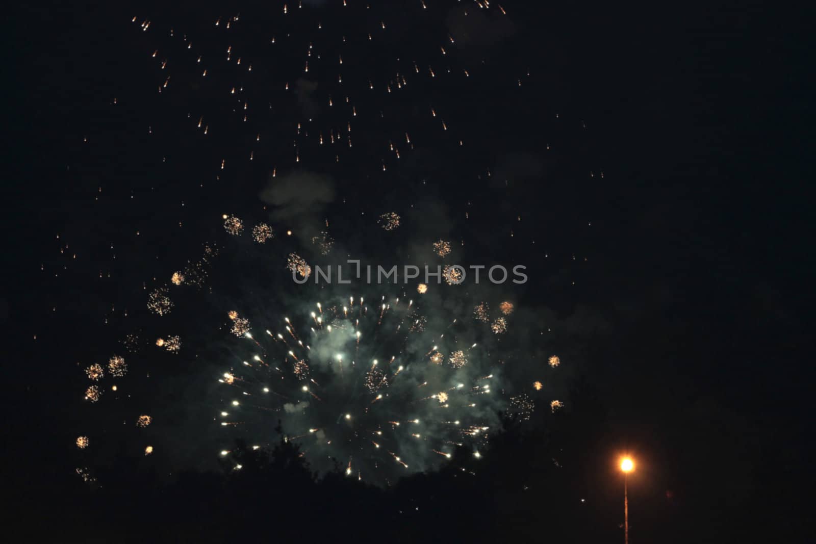 Celebration firework shinig in the black sky by scullery