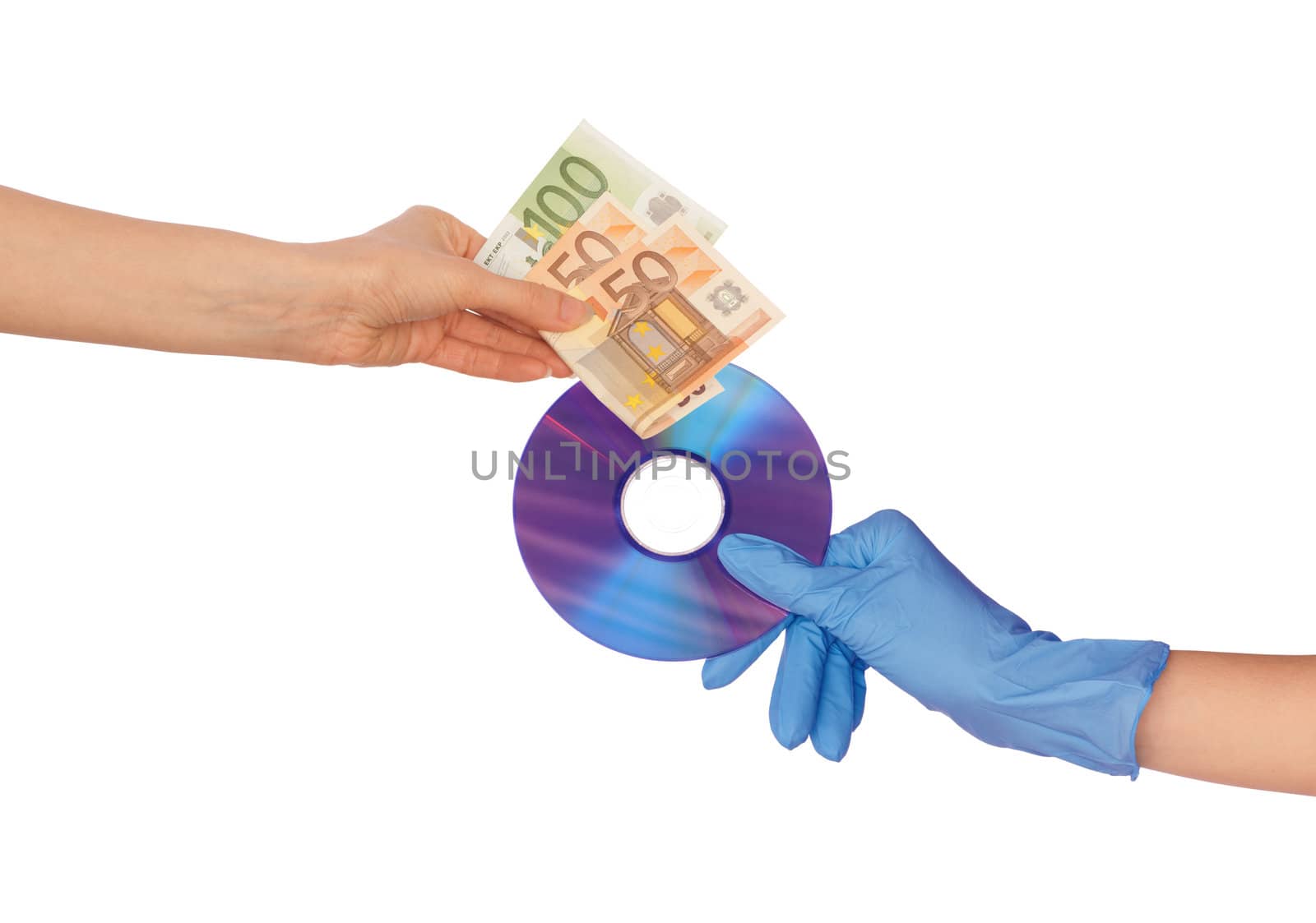 person buying one disk with important information for euro