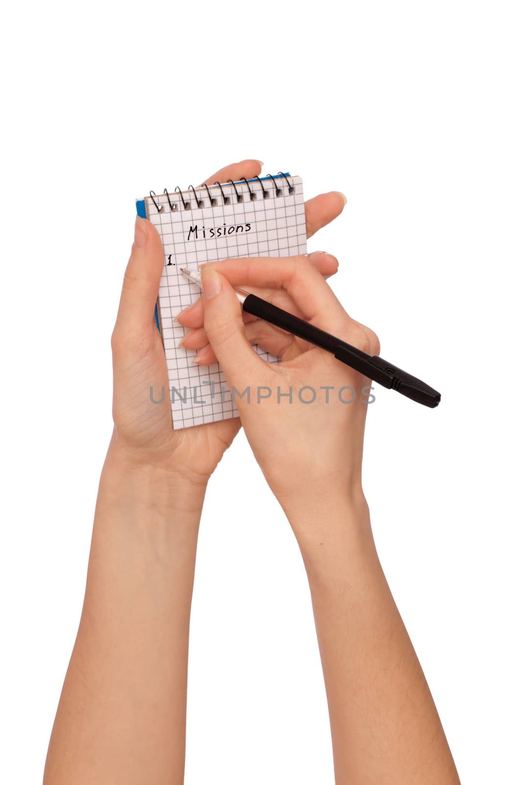 business woman writes missions for business plan