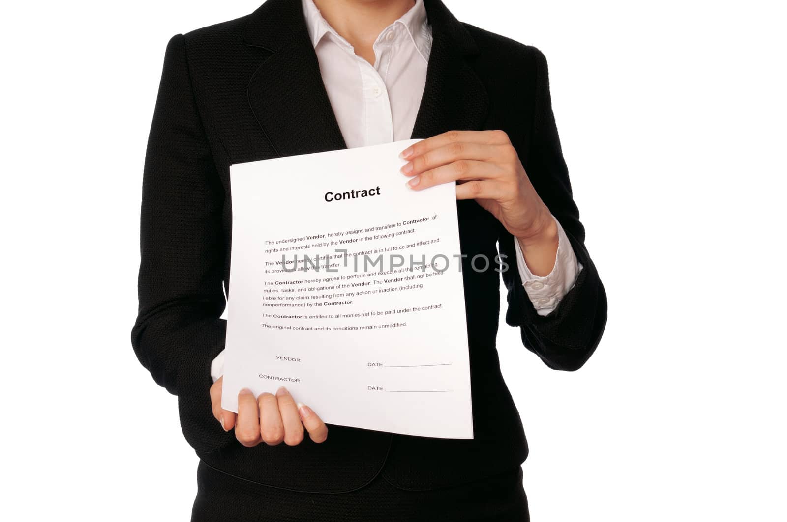 General director showing a contract for her partner