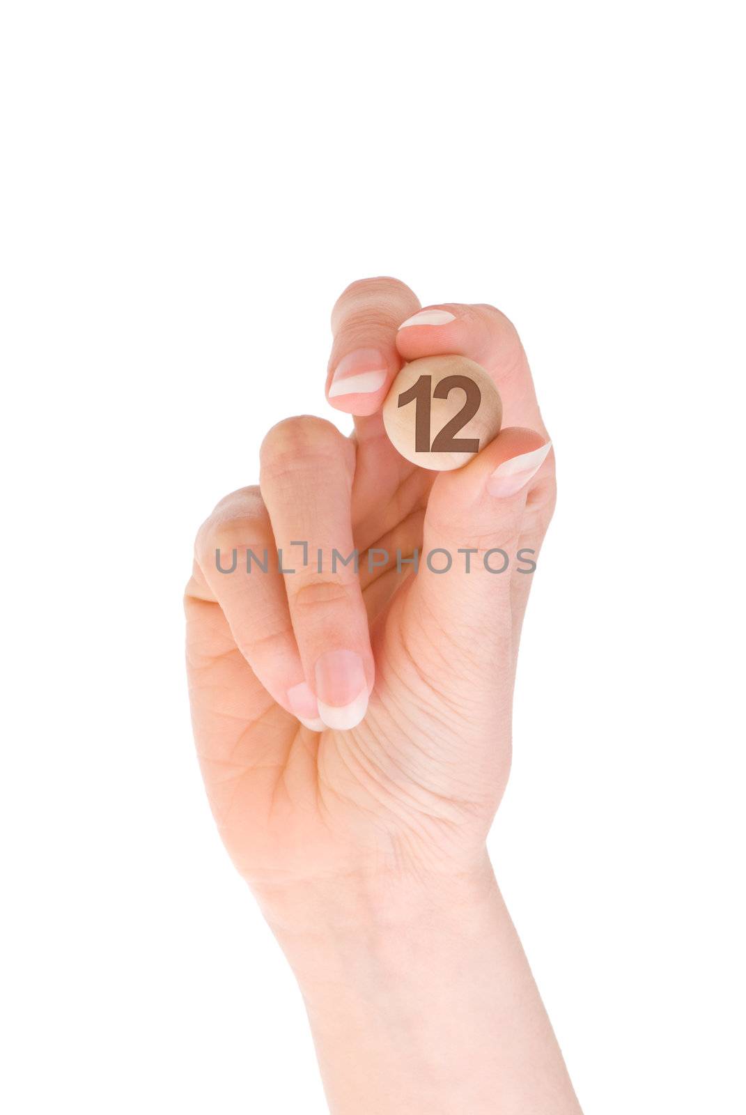twelfth bingo ball in the woman's hand