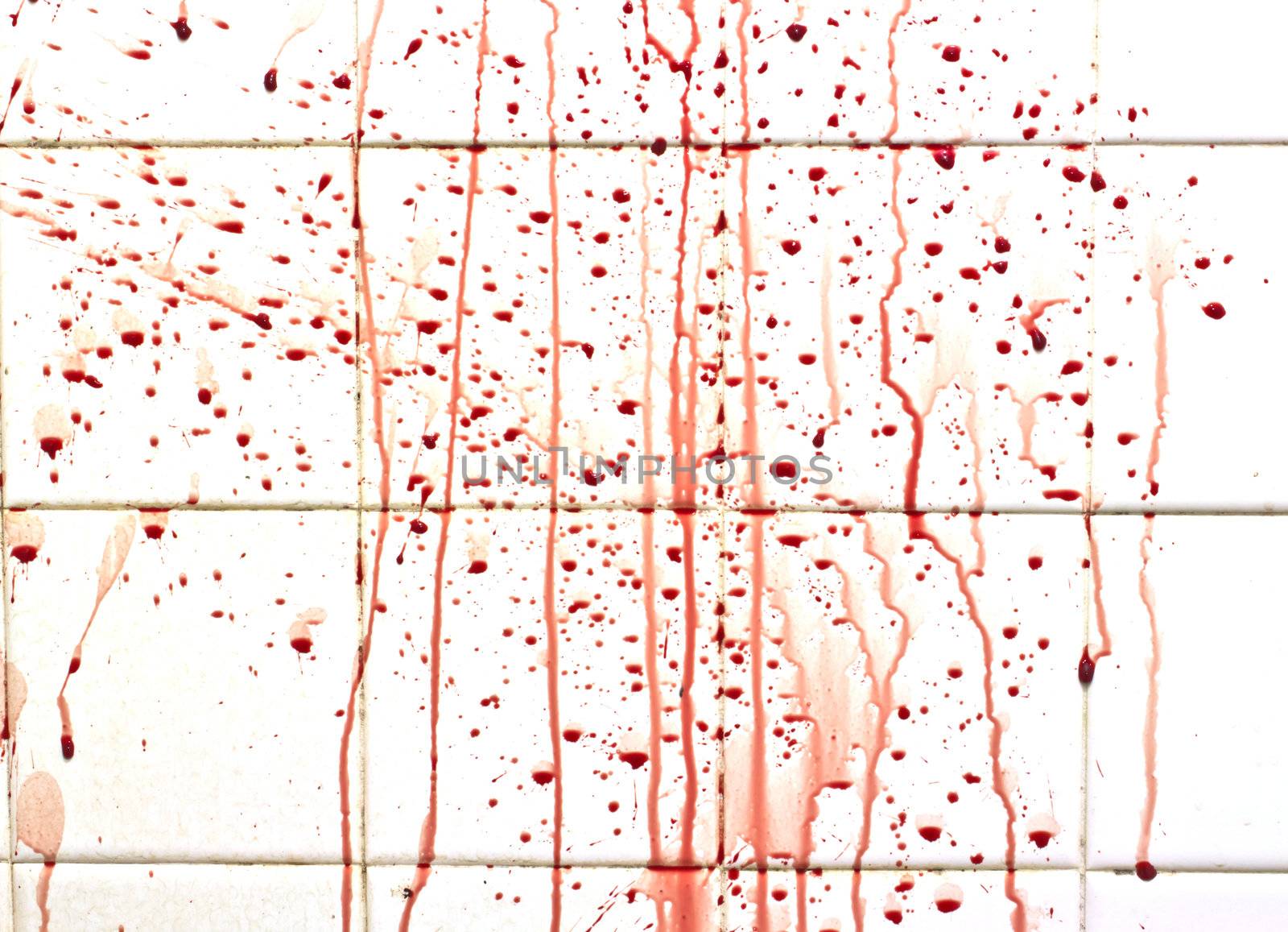 blood with streaks on bathroom tiles  by kurapy