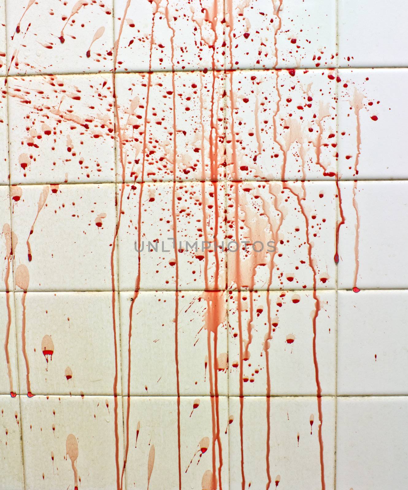 blood with streaks on bathroom tiles