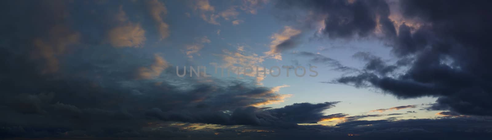 panoramic sunset stormy sky by Plus69