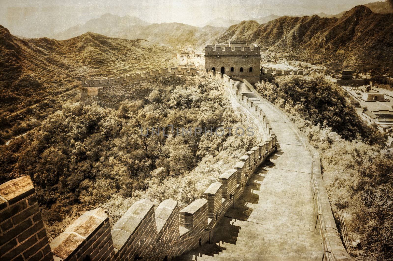 Great wall of China vintage retro view, China
