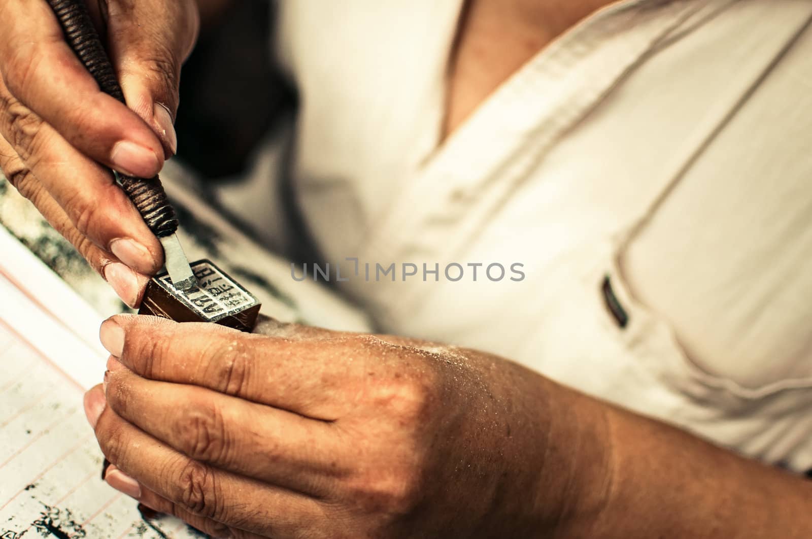 Craftsman working hands detail, fingers, hands and tools