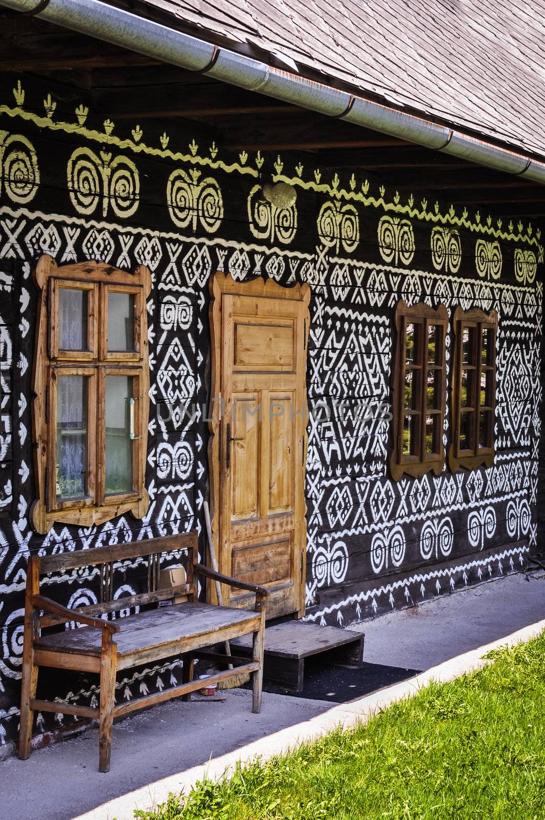 Traditional cottage doors and window detail, Cicmany, Slovakia