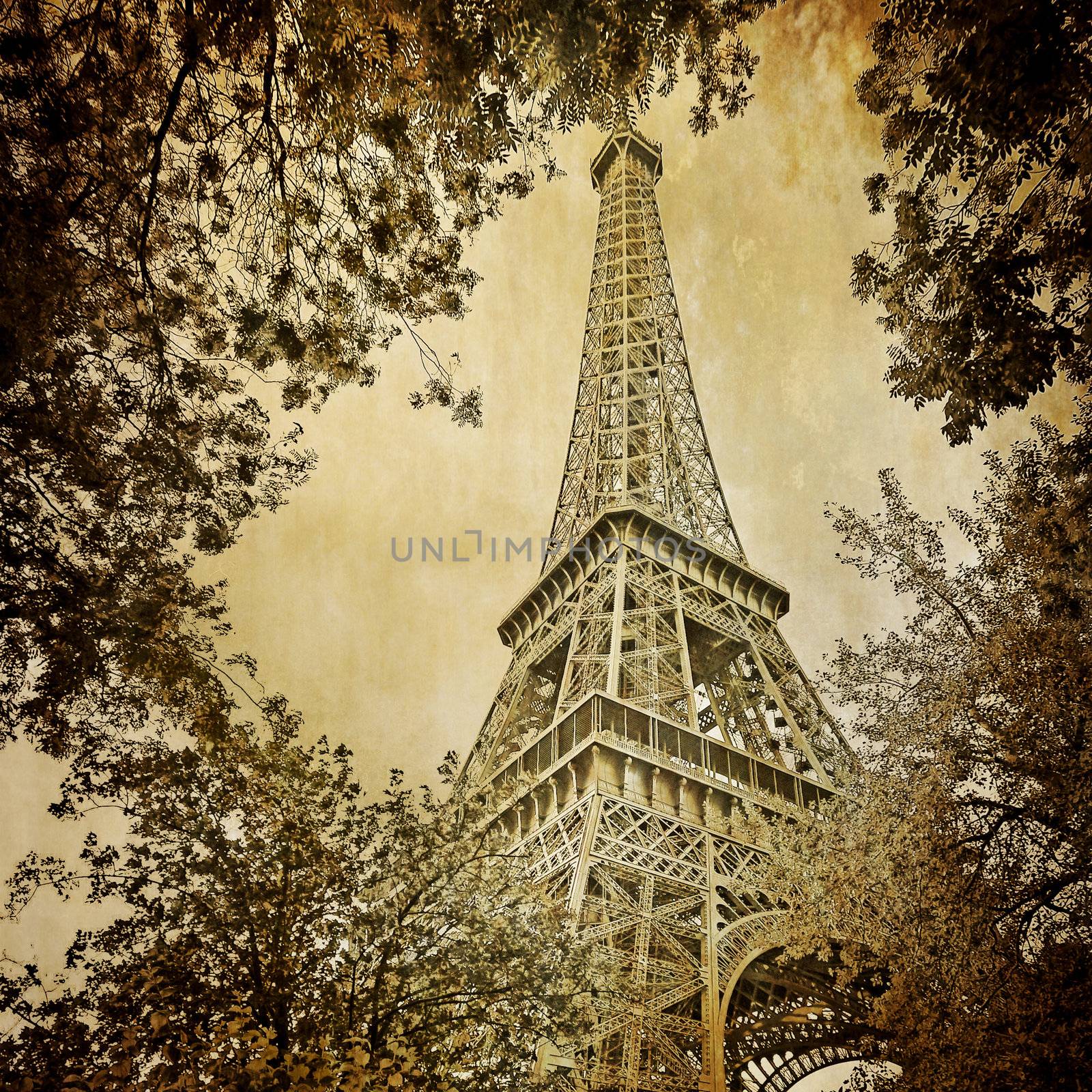 Eiffel tower monochrome vintage retro and trees by martinm303