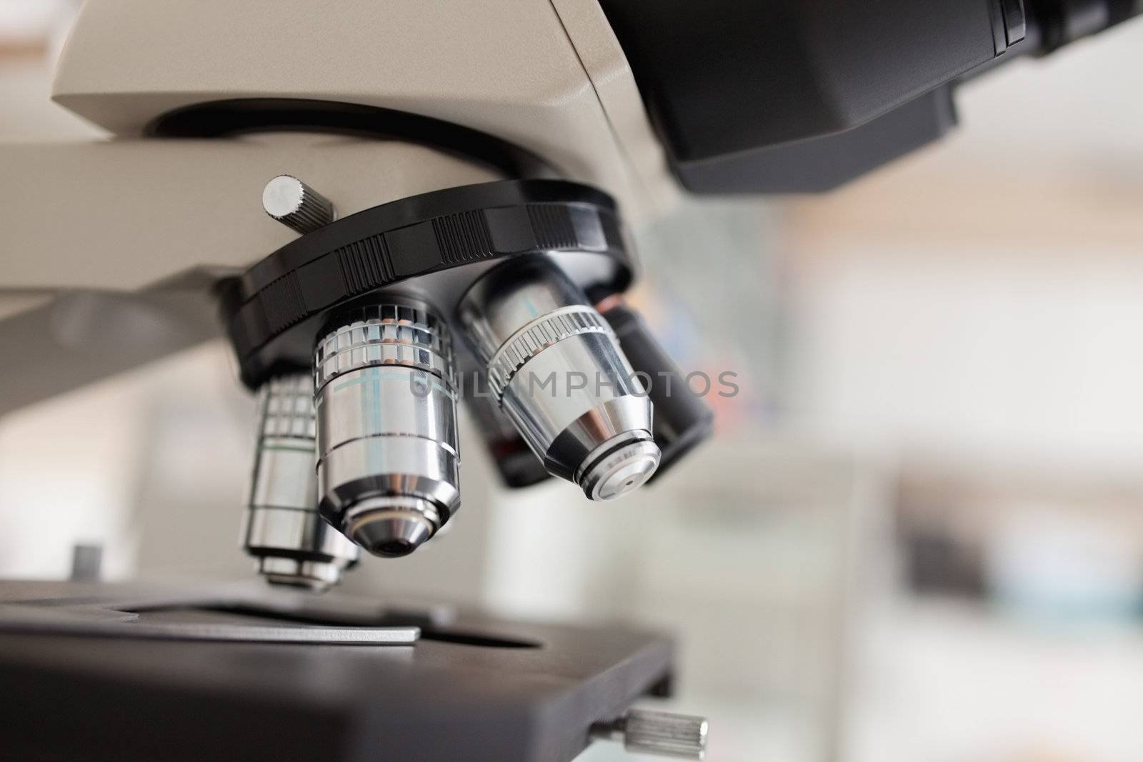 Close up of a microscope in a laboratory