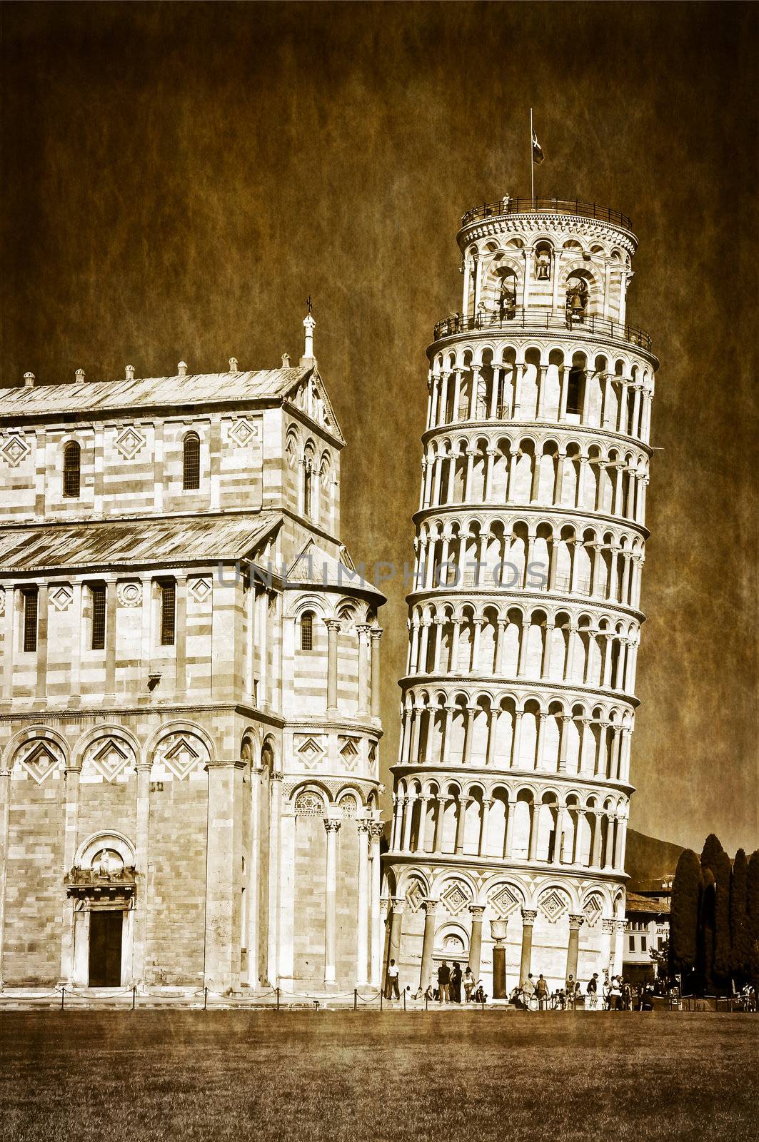 Pisa leaning tower vintage retro view by martinm303