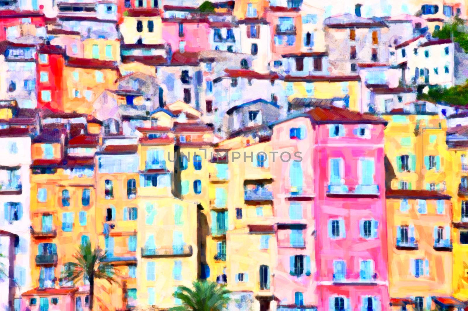 Menton colorful houses, postprocess painting art by martinm303