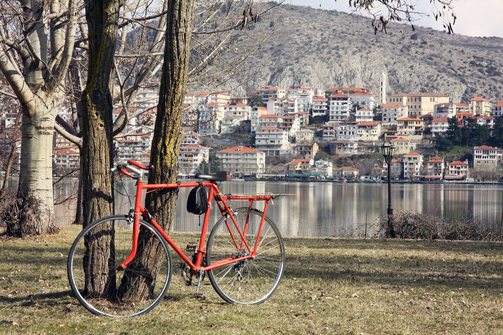 The bicycle and the view of Kastoria with the lake
