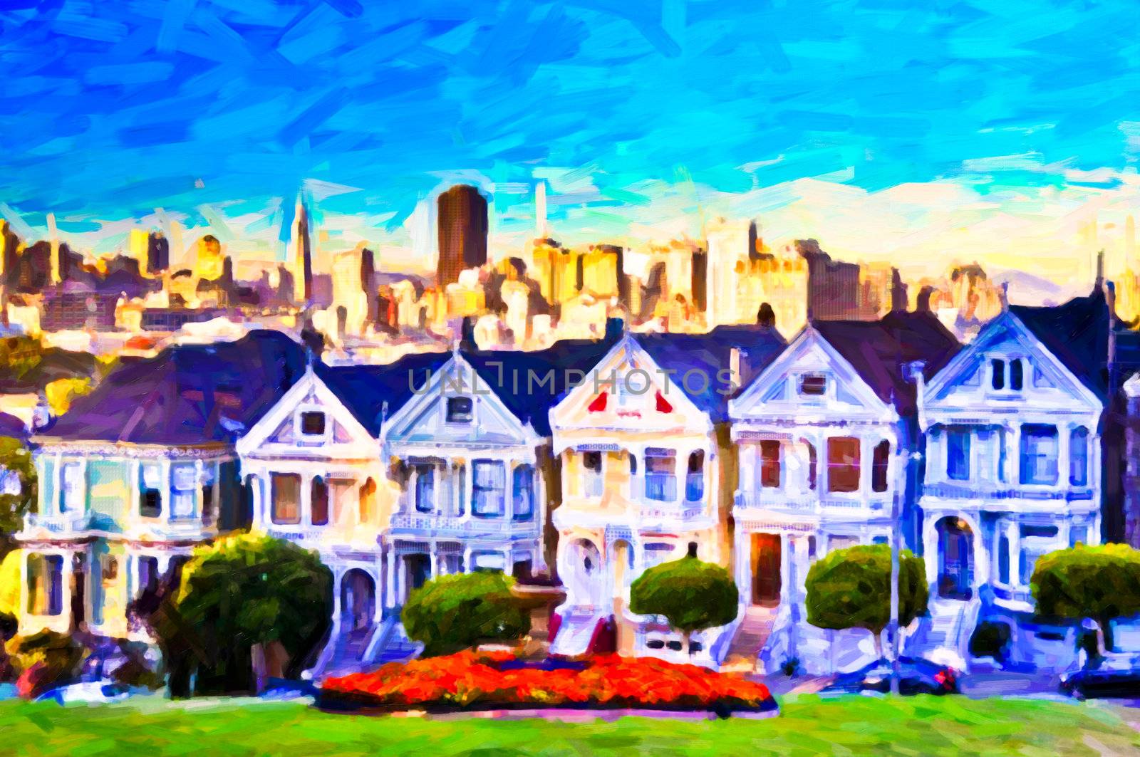 Victorian houses in SF, post process painting art by martinm303