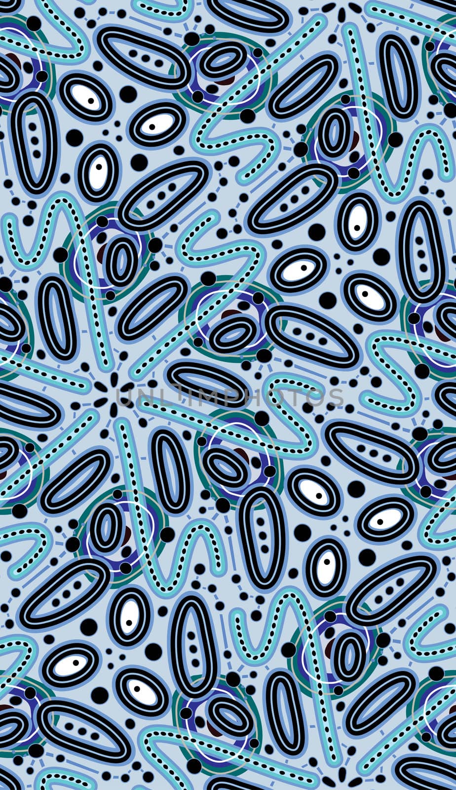 Abstract blue eyes and blue lines in seamless background pattern