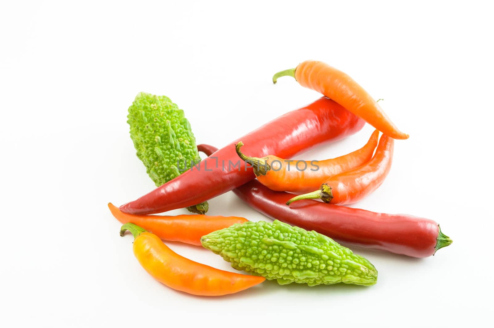 Fresh vegetables on a white background.