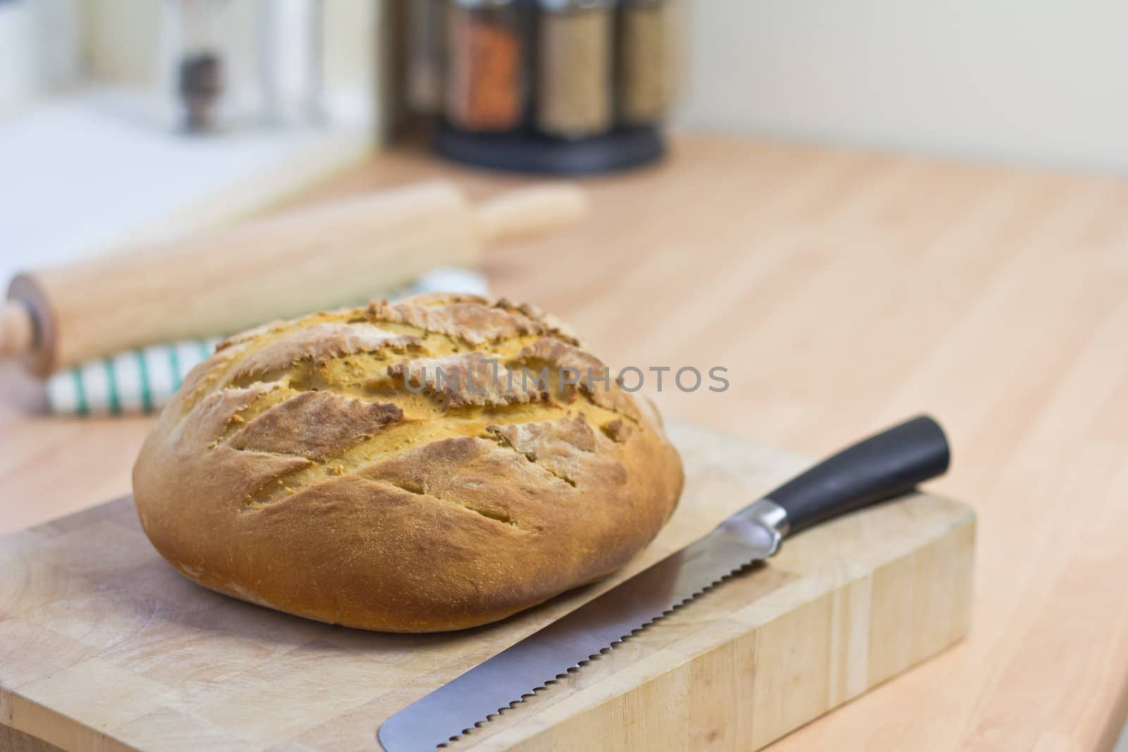 A freshly baked Cob Loaf of bread