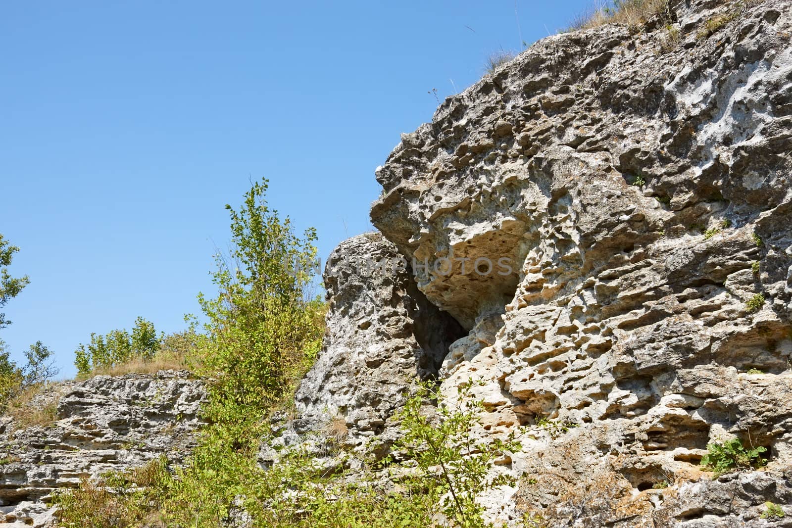 Large limestone rocks in a summer sunny day