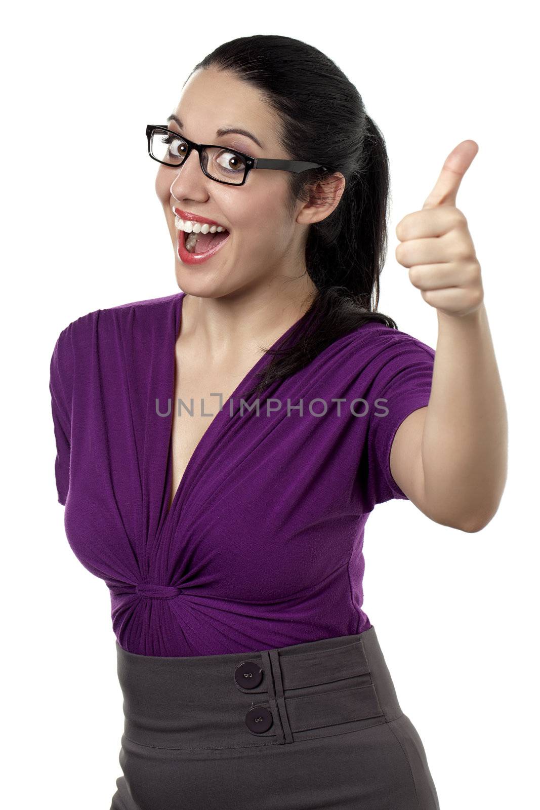 Cheerful caucasian woman showing an approved gesture