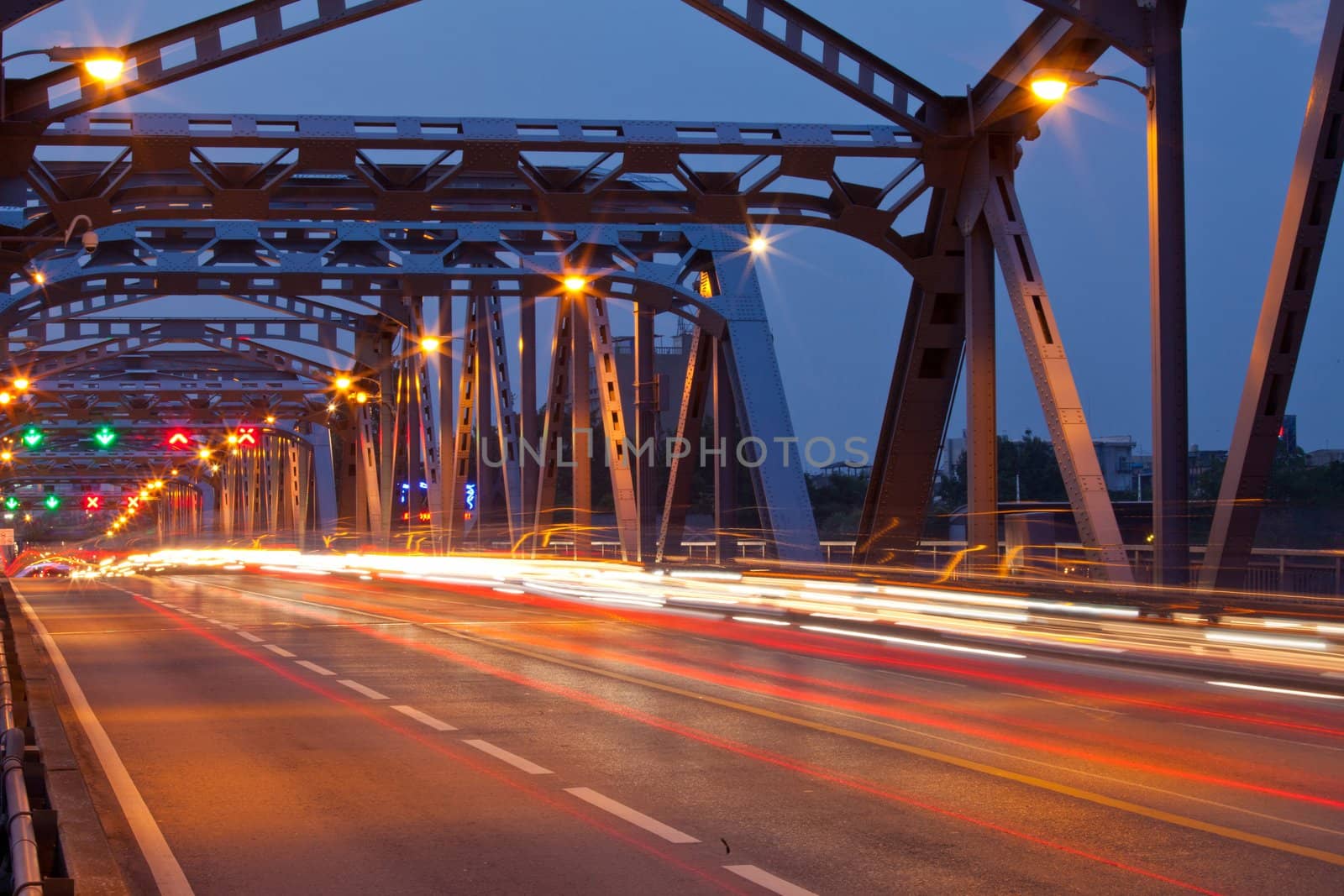 Long exposure of night traffic lights in Bangkok, Thailand