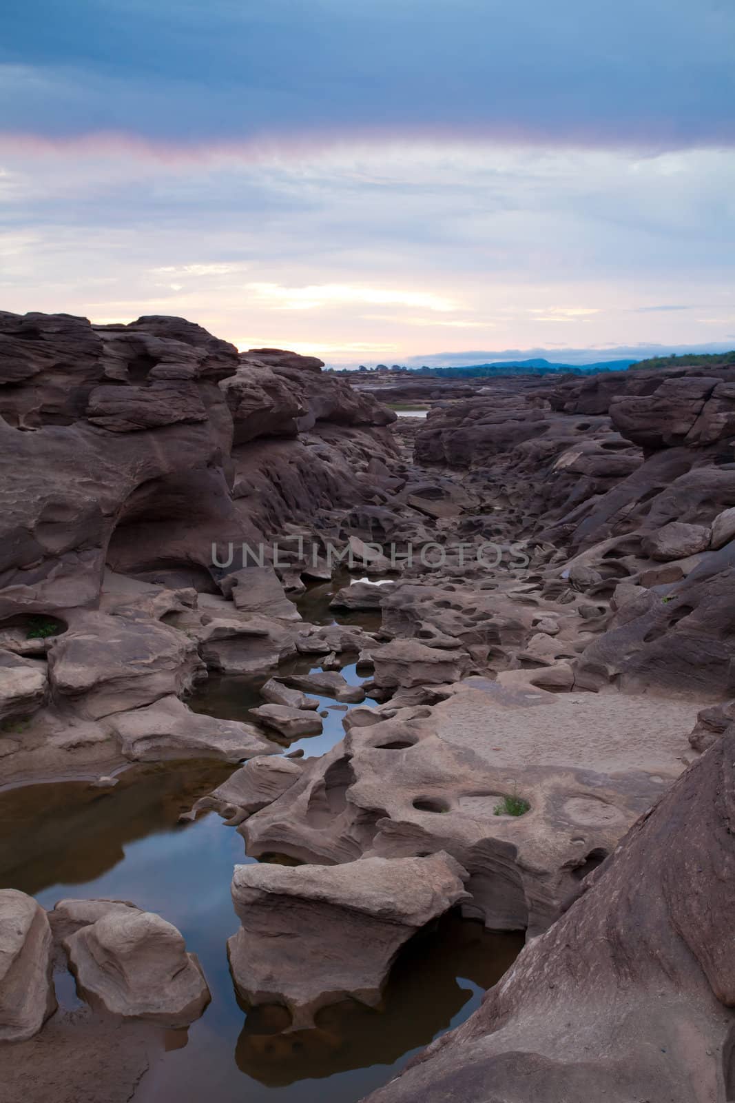 Sampanbok (3000 Hole), The Amazing of Rock in Mekong River, Ubon Ratchathani, Thailand.