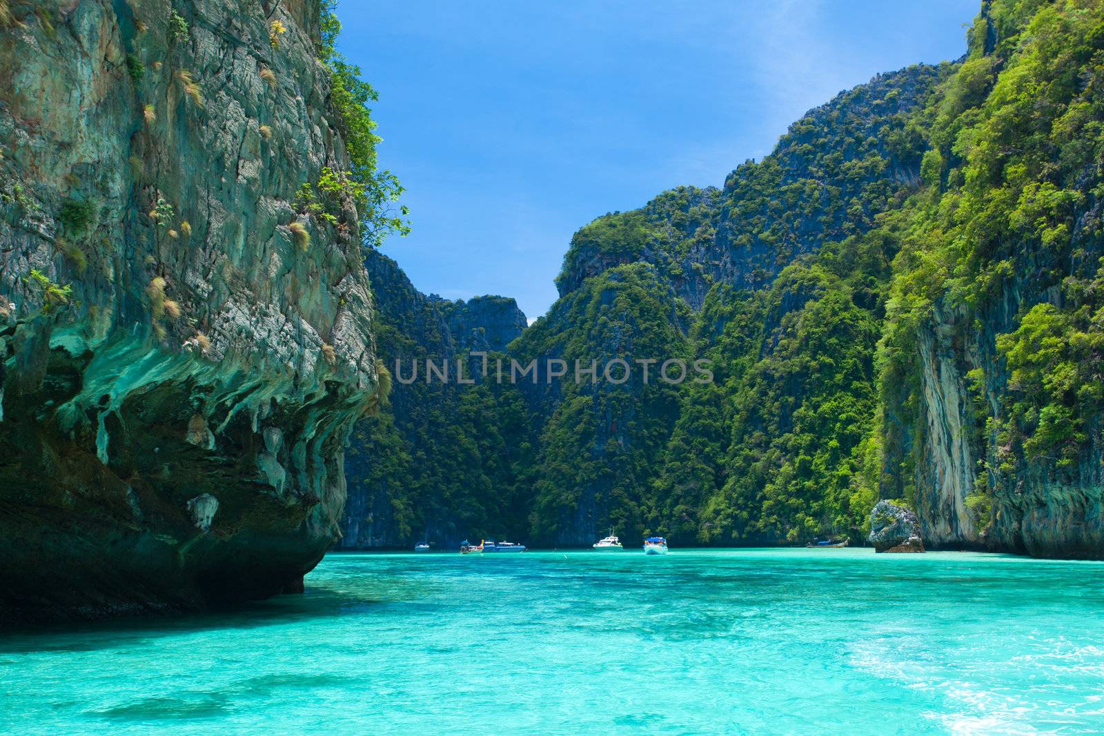 Cliff and the clear sea Phi Phi Leh south of Thailand