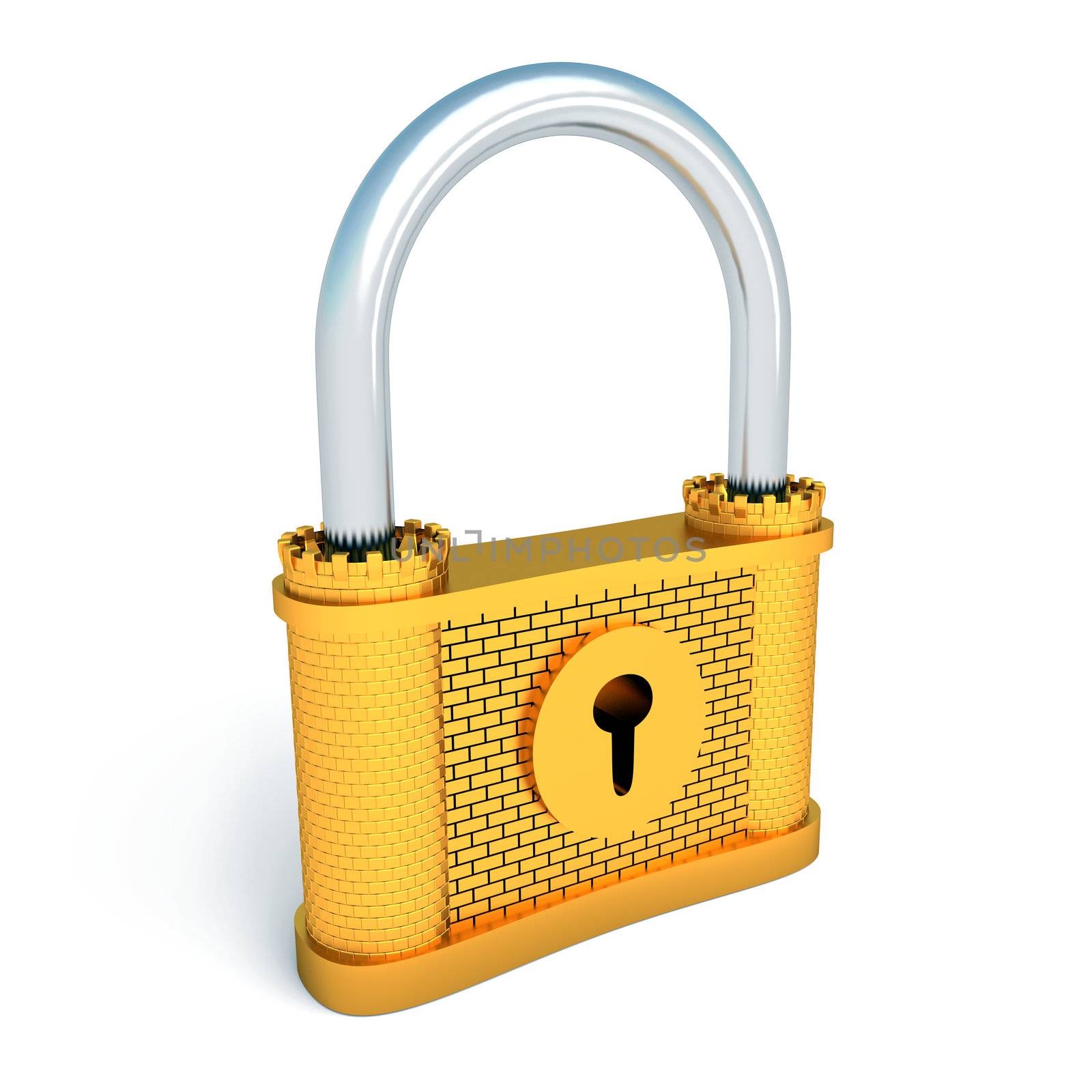 Bronze lock - fortress shape symbol over white background