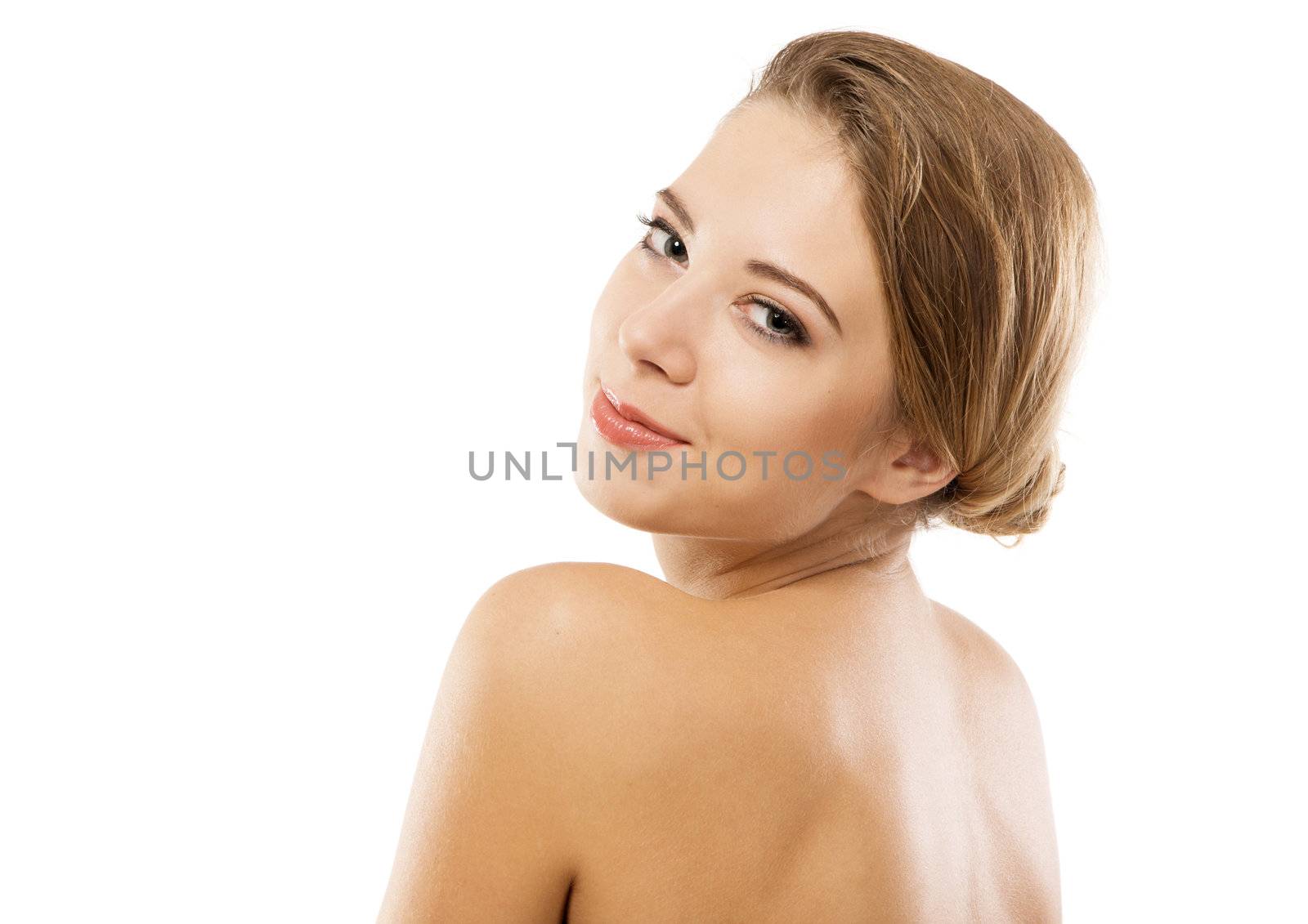 Portrait of a beautiful woman, white background 