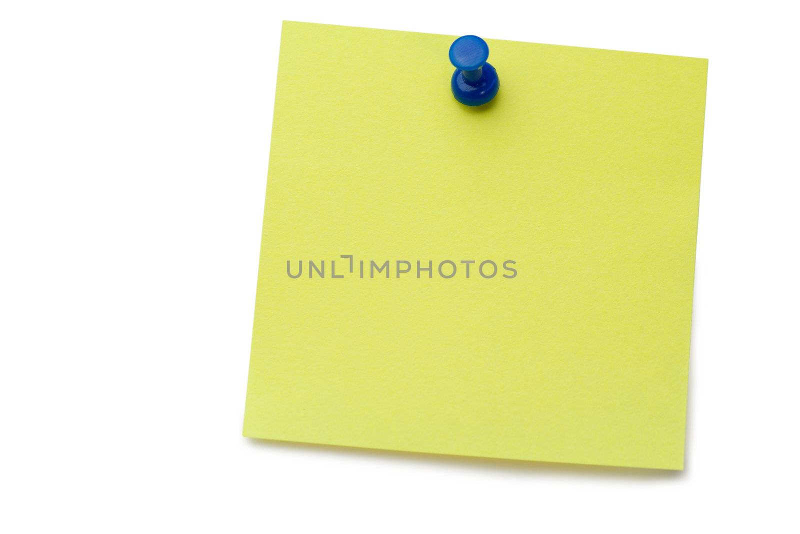 Yellow post-it with drawing pin on a white background